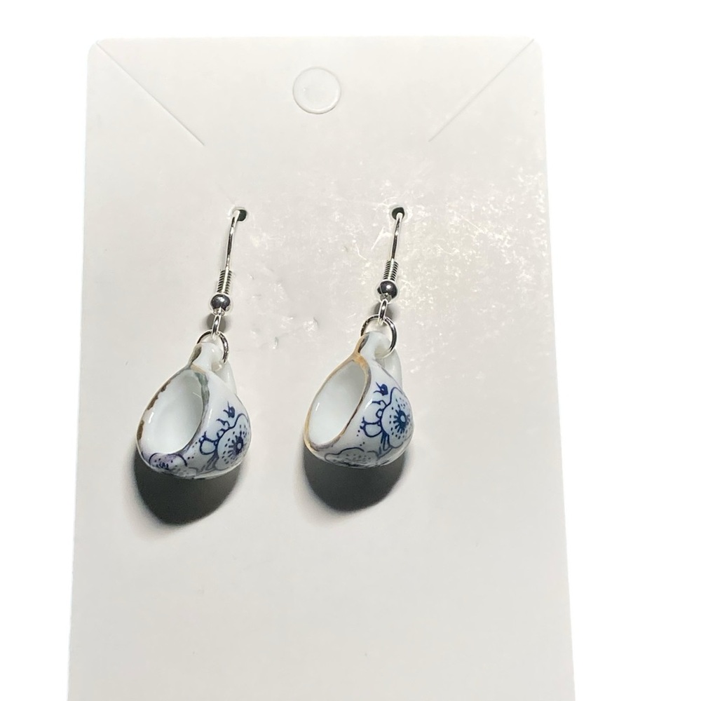 Elegant Blue and White Teacup Earrings